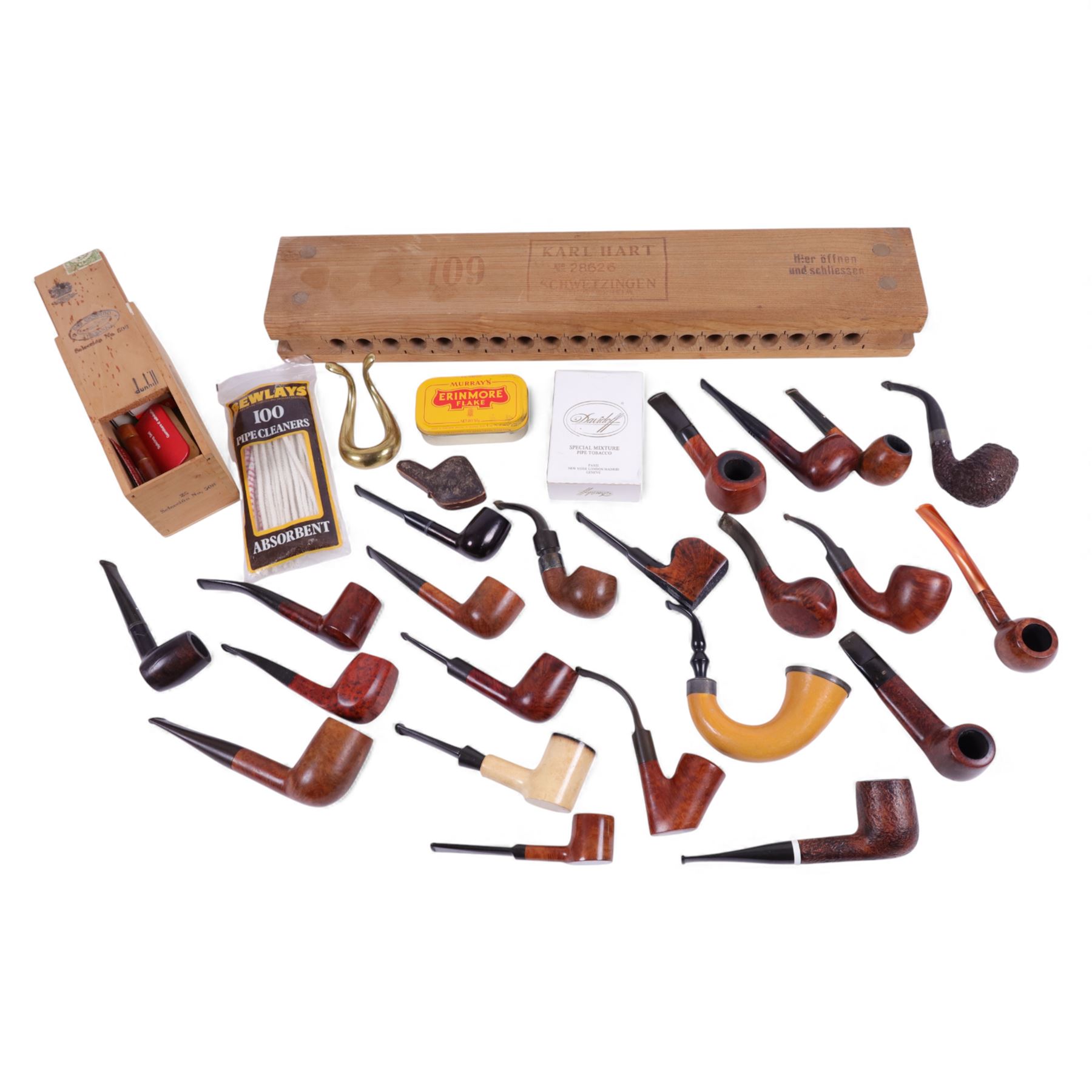 Karl Hart Schwetzingen cigar mould, together with a collection of pipes, including makers Carey, Stanwell, Dunhill etc