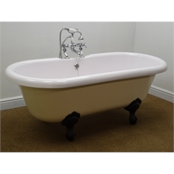  Edwardian style acrylic roll top bath with chromium plated mixer shower taps, W74cm, H62cm, L170cm   