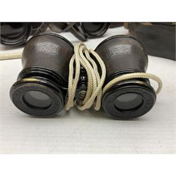 Pair of Lemaire Fabi of Paris mother of pearl opera glasses, together with Ajax 10 x 50 Ajax binoculars, four wooden planes, mining lamp and clay pipe 