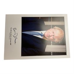 Five signed photographs of ex British prime ministers, comprising Boris Johnson, Tony Blair, Theresa May, Gordon Brown and David Cameron   