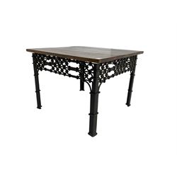 Hardwood and wrought metal coffee or occasional table