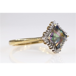 Mystic topaz and diamond cluster gold ring hallmarked 9ct