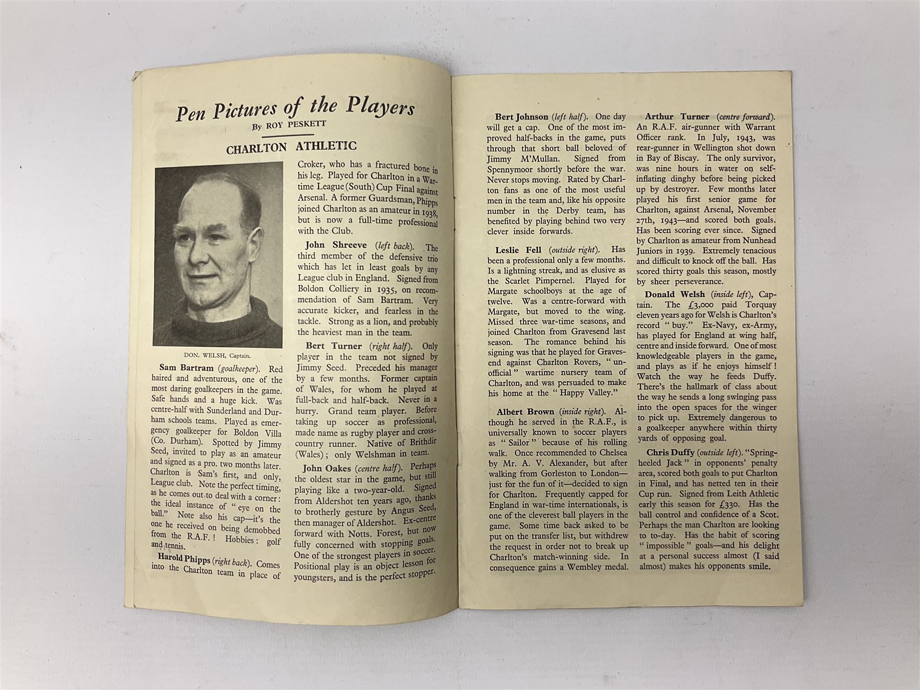 1946 FA Cup Final Charlton Athletic v Derby County football programme played 27th April 1946 at Wembley, signed to the centre pages by Raich Carter above his team name. Provenance: By direct descent from the family of Raich Carter having been consigned by his daughter Jane Carter.