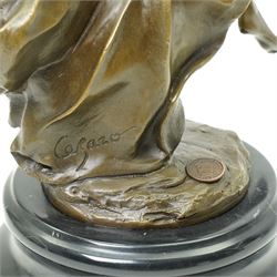 After Cezaro -Bronze figure of a Tambourine Dancer with foundry mark on marble base H45cm