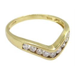 9ct gold diamond channel set wishbone ring, hallmarked, total diamond weight 0.50 carat