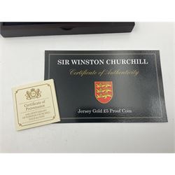 Queen Elizabeth II Bailiwick of Jersey 2015 'Sir Winston Churchill' gold proof five pound coin, cased with certificate