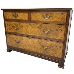 Late Victorian walnut straight-front chest, fitted with two short over two long figured drawers, on ogee rectangular feet