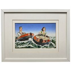 Madge Williams (British 1903-1986): 'My Baby's Got Rhythm', gouache signed together with 'Walkers Big Painting Book Number 12' 'Bumping Boats' 'Attracted to Bouys' and 'I See the Sea Now', set of four original gouache 1950's style postcard illustrations unsigned max 22cm x 31cm (5)