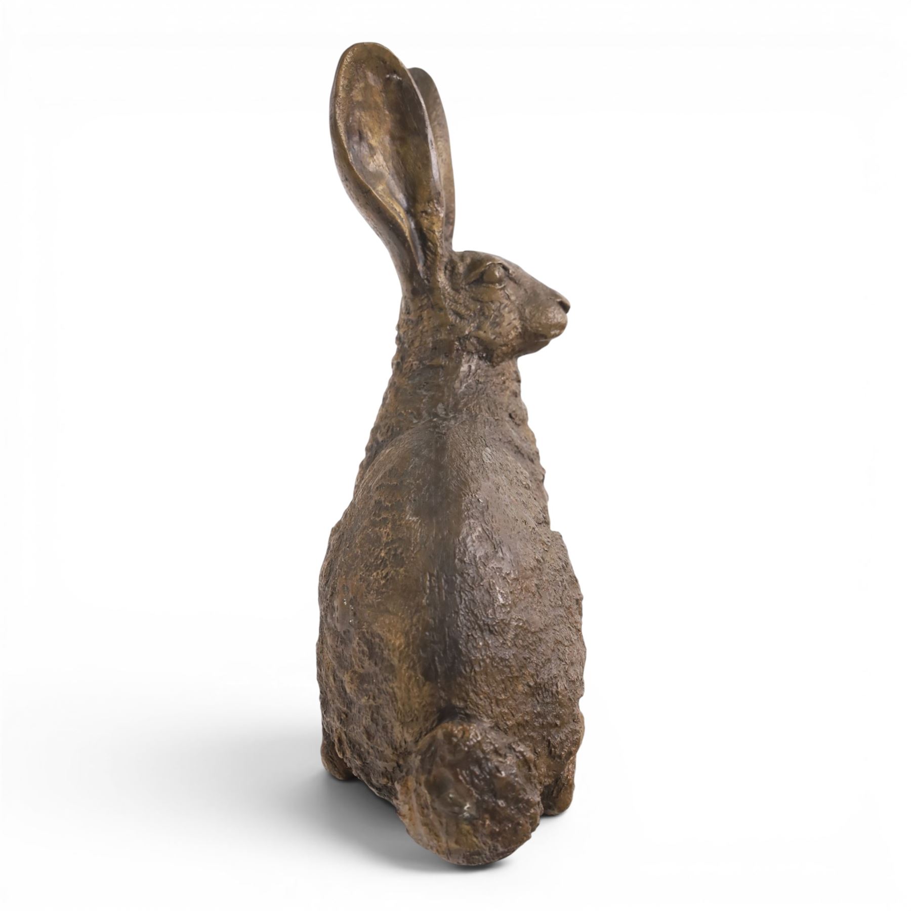 Bronzed figure of a seated hare, together with figure of a duck, hare H31cm 