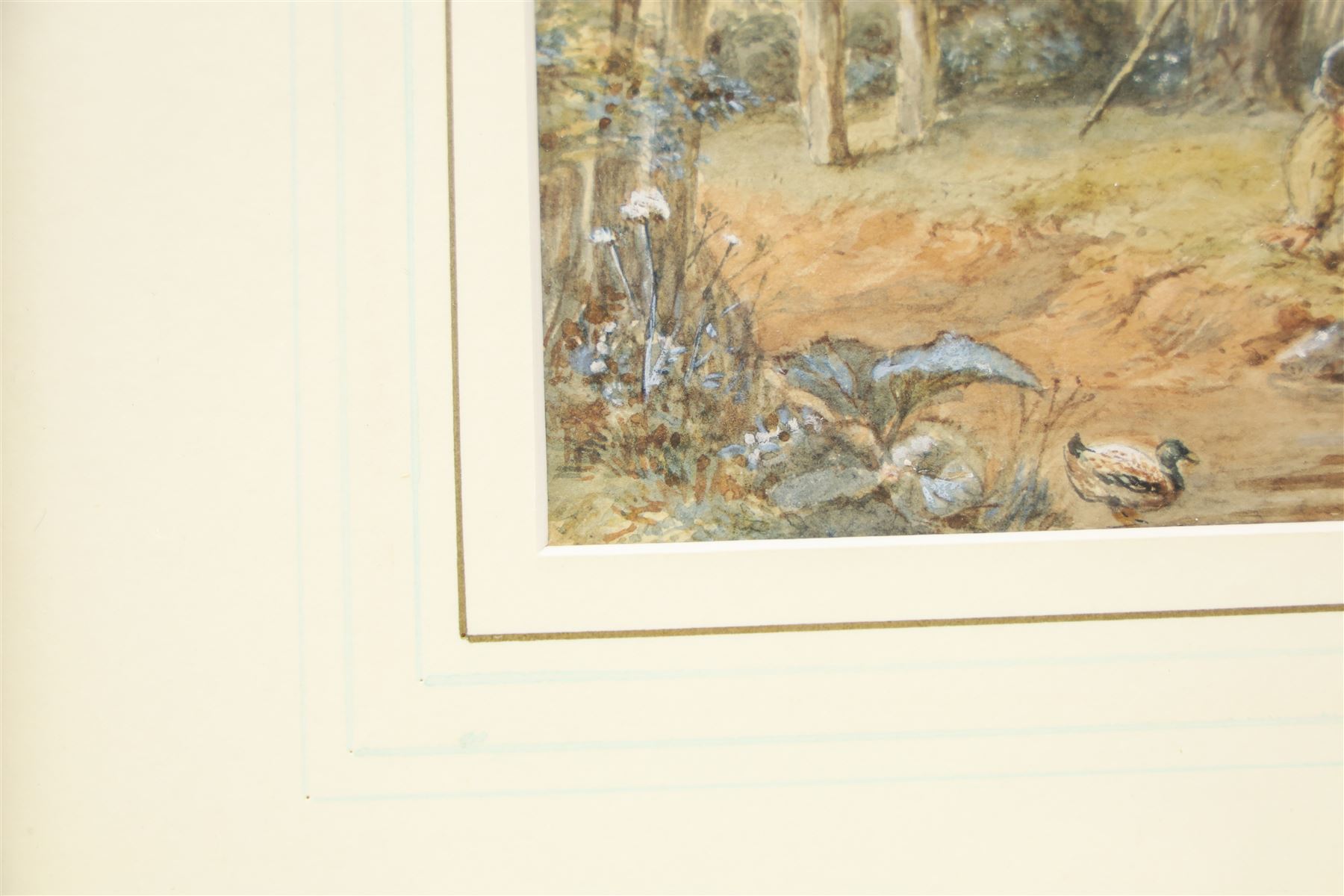 Manner of Myles Birket Foster (British 1825-1899): Children Playing in Stream by a Cottage, watercolour faintly signed 17cm x 23cm