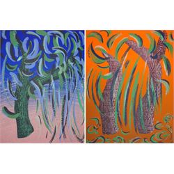 Michael Heindorff (German 1949-): 'Tasso's Trees V & VIII', pair screenprint signed dated '77 and numbered 85/100 and 55/100 in pencil 92cm x 69cm (2) (unframed)
