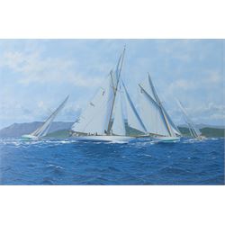 James Miller (British 1962-): 'Classic 15s off St Tropez -Mariska Hispania The Lady Anne and Tuiga', oil on canvas signed, titled verso 60cm x 90cm