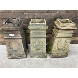 Set of three 19th century terracotta square chimney pots