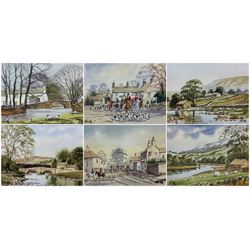 George 'Griff' Griffiths (British 1939-2017): Yorkshire Moors and Hunting Scenes, set six miniature watercolours signed 10cm x 13cm (6)
