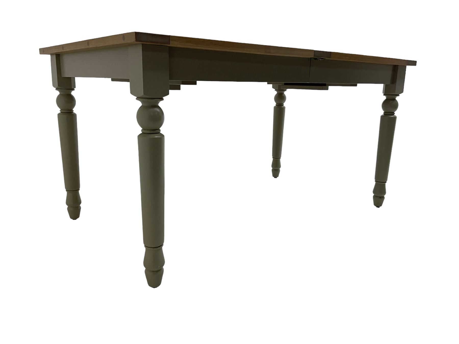 Neptune Furniture - 'Suffolk' oak dining table, pull-out extending top with two additional leaves, on turned supports, in grey paint and wax finish 