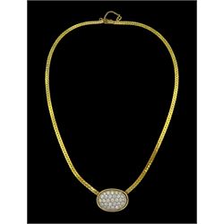 14ct gold pave set round brilliant cut diamond necklace, stamped 14K, total diamond weight approx 1.90 carat