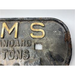 Three cast iron railway wagon plates of D shaped form to include Southern Railway, LMS and GWR, L27.5cm