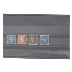 Four Great Britain Queen Victoria stamps, comprising penny black with red MX cancel and th...