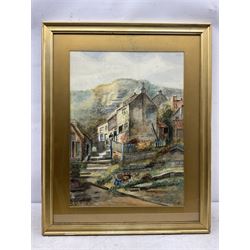 English School (Late 19th century): Cottages at Runswick Bay, watercolour unsigned 57cm x 42cm