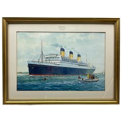 F Patterson (British 20th century): Ships Portrait of the RMS Majestic, watercolour signed 31cm x 47cm