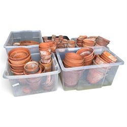 Large collection of vintage terracotta flowerpots of varying traditional forms and graduated sizes, including examples stamped Sankey’s Ltd, Bulwell, Notts and Hidcote, in five boxes