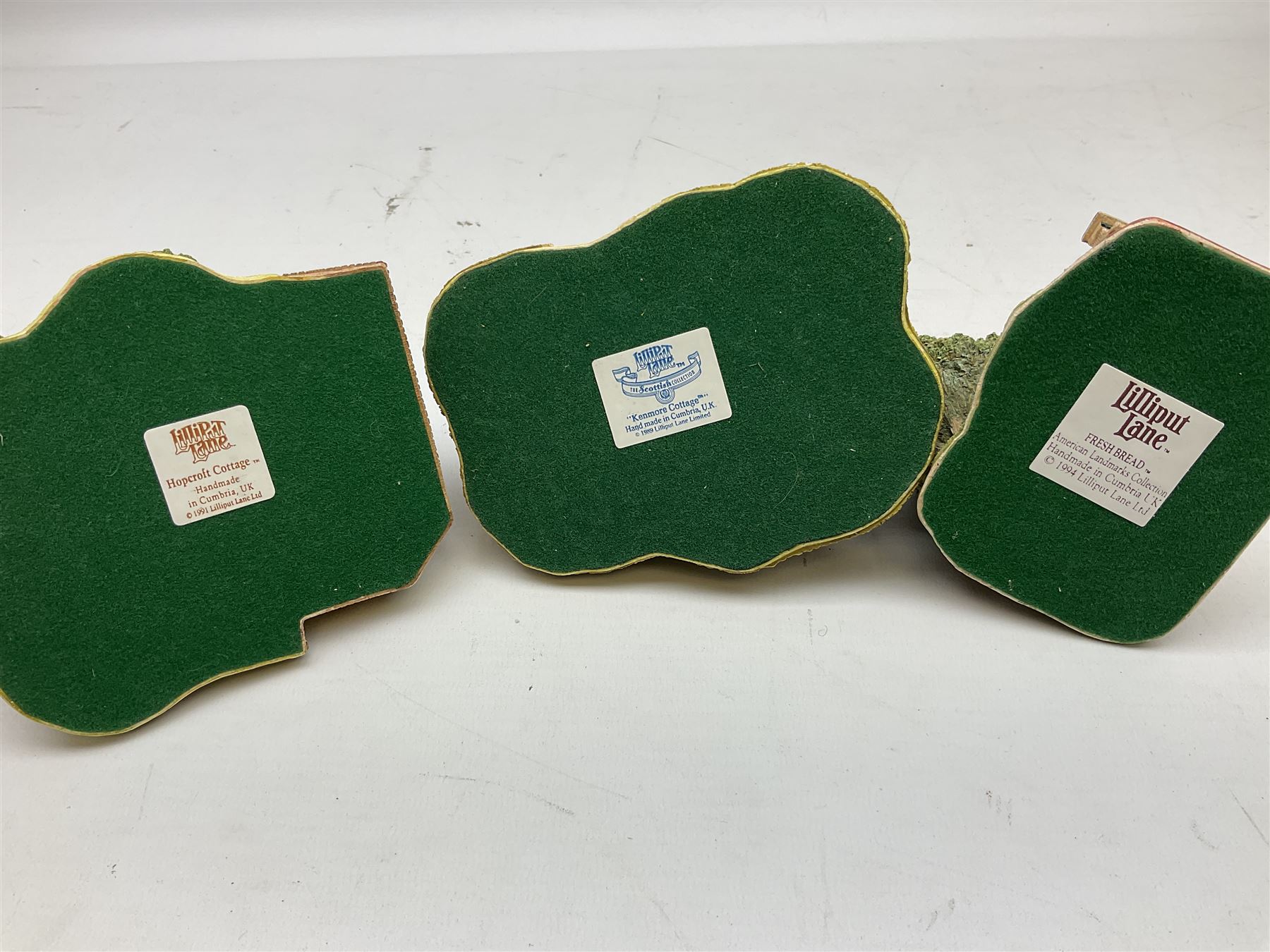 Eight Lilliput Lane models from the 'British Collection' to include six boxed and two loose examples, including 'Kenmore Cottage' and 'Hopcroft Cottage', some with deeds