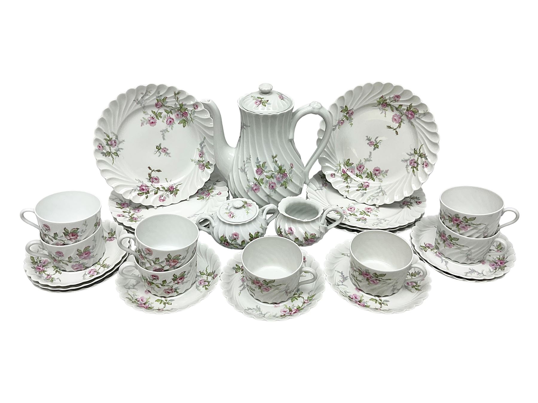 Limoges Haviland pattern coffee service for eight, comprising coffee pot, covered sucrier, milk jug, dessert plates, cups and saucers (27)