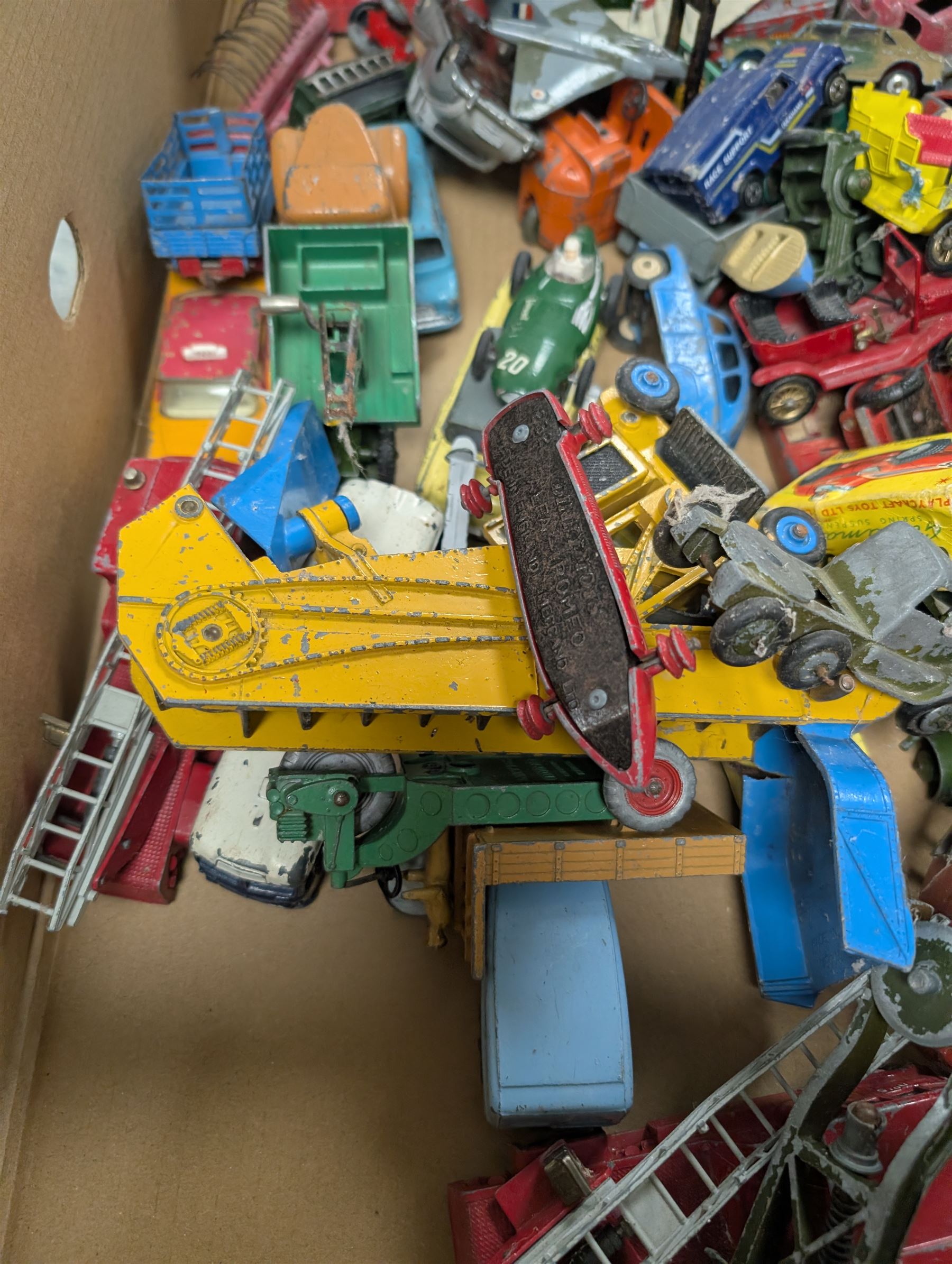 Collection of diecast model vehicles, including Dinky and Corgi examples, mostly loose and playworn