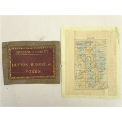  Set of six numbered Victorian Ordnance Survey Coloured Maps of Hutton Bushel &c. Yorks, 1/25000 scale, surveyed in 1890, pub.1892, covering Hackness, Suffield, Hutton Bushel, West Ayton, etc, numbered land parcels with areas, with original index and gilt leather folder label, each 71cm x 102cm    