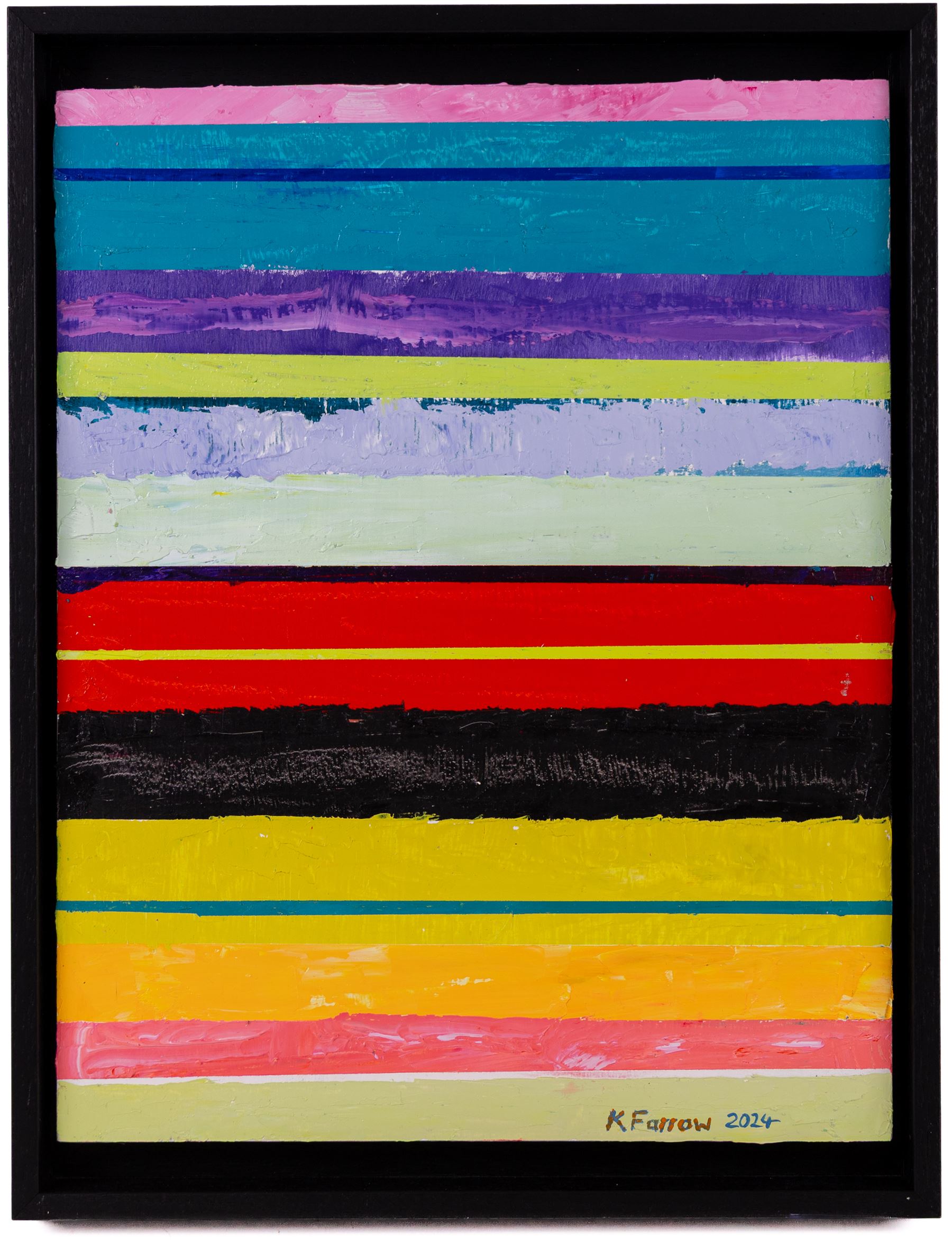 Kieron Farrow (British 1949-): 'Horizon', three oils on board signed and dated 2024, two of the same size, one slightly larger, 41cm x 30cm (3)