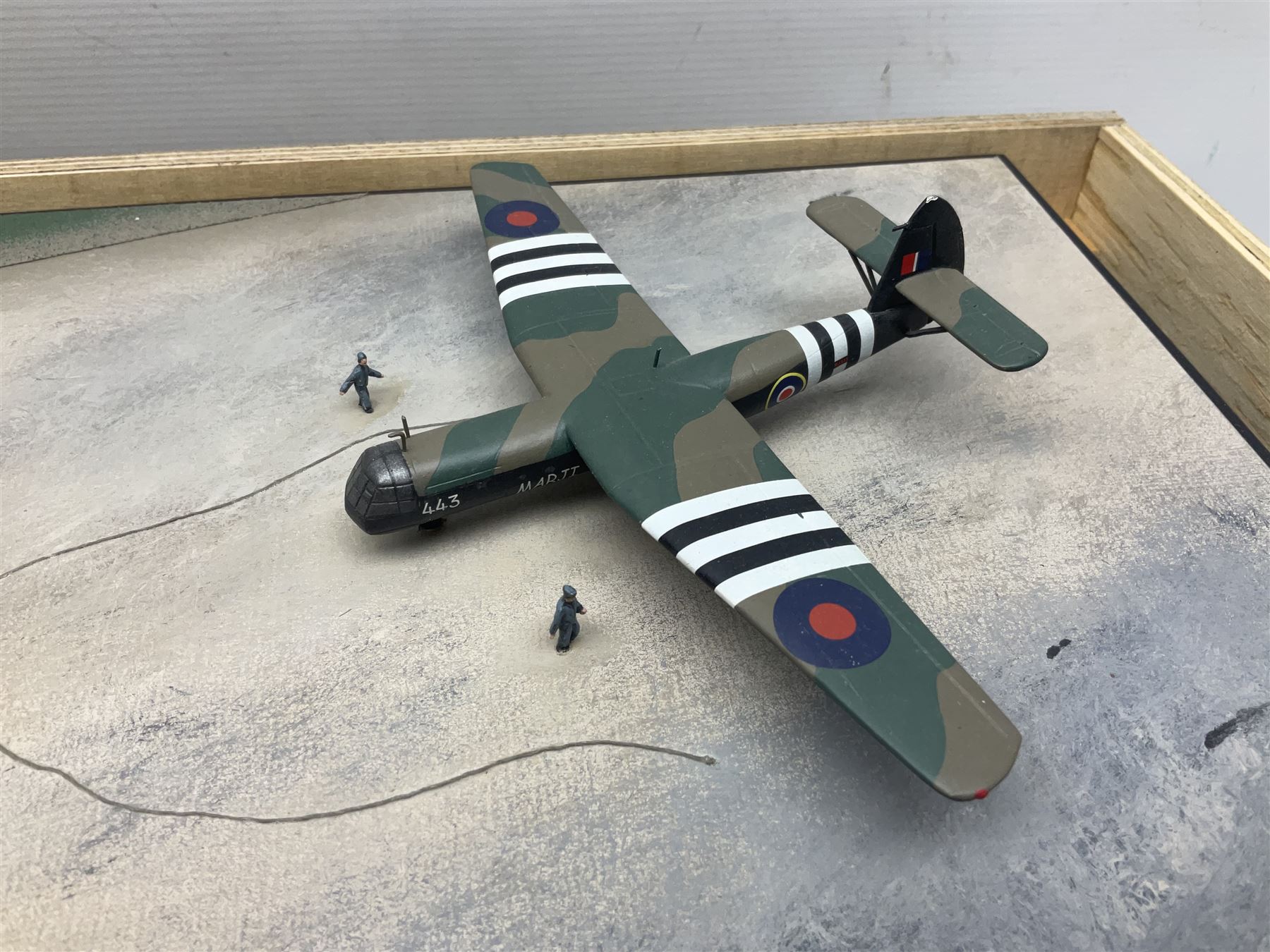 Diverse Images Aircraft Collection hand crafted English pewter model of a Stirling Airborne Assault Diorama with Horsa MKI and Stirling MKIV aircraft; 1:144 scale, signed Mike Daucey; limited edition plaque No.16/50; 36 x 60cm; in wooden box