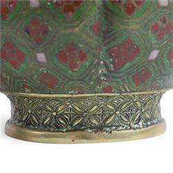 Pair of cloisonne bowls, decorated with flowers upon a blue ground, together with a pair of cloisonne pots, teapot and hot water pot