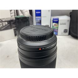 Olympus PEN-F camera body, with 'Olympus M- Zuiko Digital 25mm 1: 1.8' lens,  'Olympus M- Zuiko Digital 75-300mm 1: 4.8 - 6.7' lens and  'Olympus M- Zuiko Digital 17mm 1: 1.8' lens, with original box, together with Lowepro camera bag