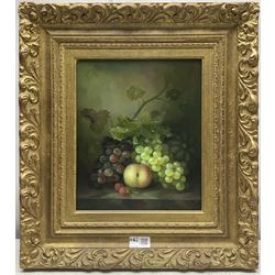 E Hollis (19th/20th Century): Still Life of Fruit and Wine, pair oil on canvas signed 29cm x 24cm (2)