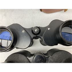 Twelve pairs of binoculars to include BWCF 7x35 Extra Wide Angle, Carl Zeiss Jena Delturis 8x24, Carl Zeiss Jena Jenoptem 8x30W, Chinon Countryman 10x50,  Ajax 8x30, Regent 16x50, etc,  some with cases