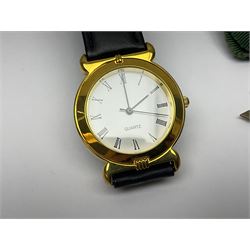 Ladies Accurist 9ct gold manual wind wristwatch, on gilt metal bracelet, together with a silver and enamel fob, for the Transport and General Workers Union, with personal engraving to reverse, hallmarked, a safe driving medal and a Quartz wristwatch