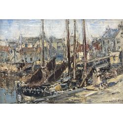 Mason Hunter ARSA RSW (Scottish 1854-1921): Harbour Scene, oil on canvas signed 24cm x 34cm 