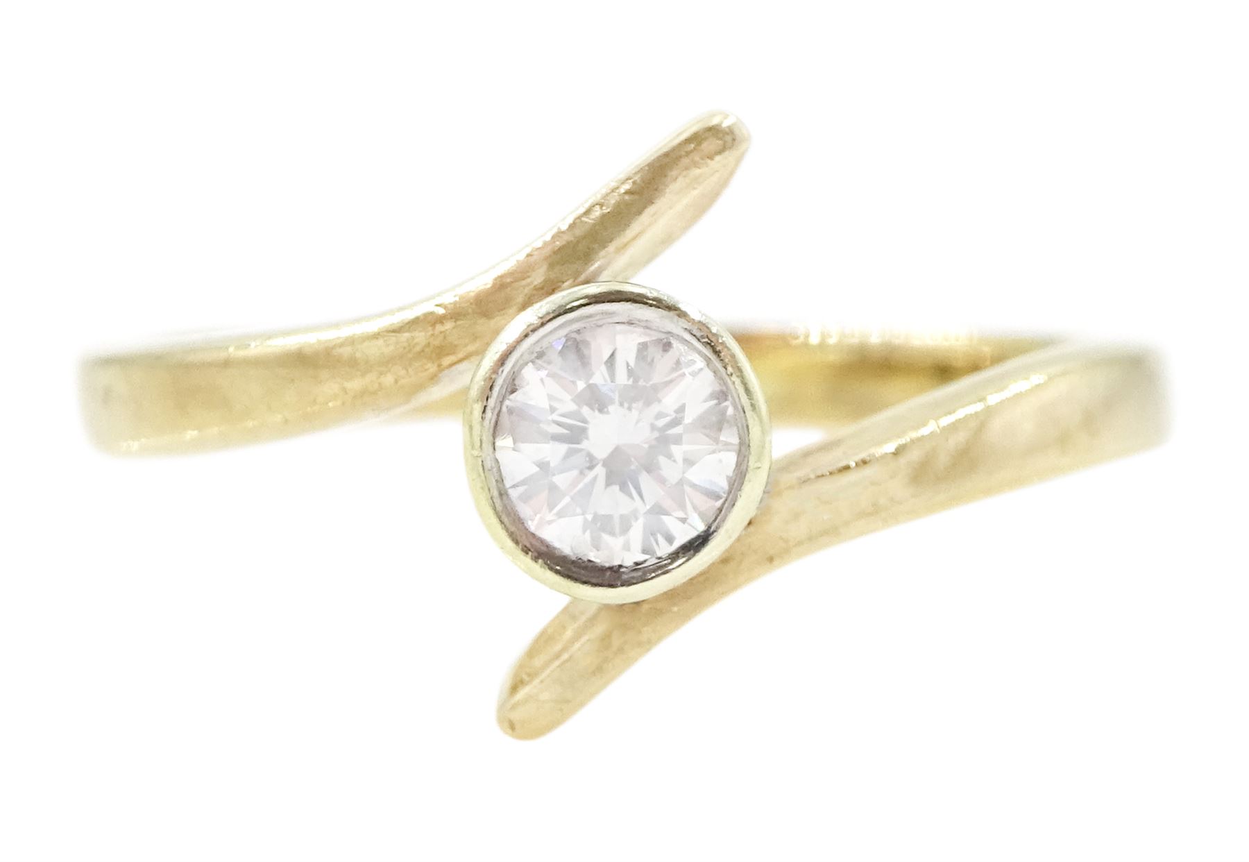 9ct gold diamond ring, single round brilliant cut diamond of approx 0.25 carat, in a crossover setting, hallmarked
