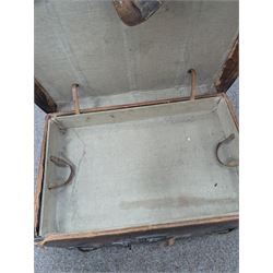 Large leather travelling trunk, together with a vintage suitcase
