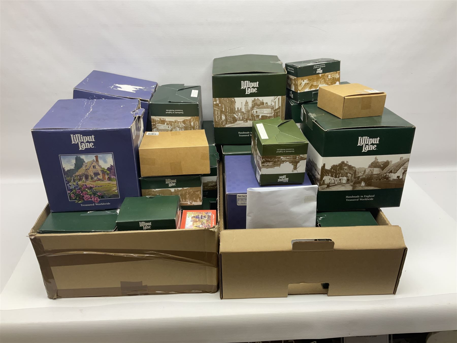 Thirty three Lilliput Lane models from the British collection and paint your own Children's Plaques, to include I am a little teapot, Gnome improvements, Dennis the Dragon, Bill and Ben, The Bobbins etc, some with boxes and deeds 