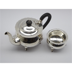  Silver teapot with ebony handle and lift and matching sugar bowl by Robert Chandler Birmingham 1923 20oz gross  