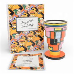 Wedgwood Bizarre by Clarice Cliff, Football vase 366, hand painted based upon an original, limited edition 175/250, with certificate and box, H15cm 