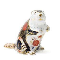 Royal Crown Derby Beaver and Bulldog paperweights, each with gold stopper, boxed (2)