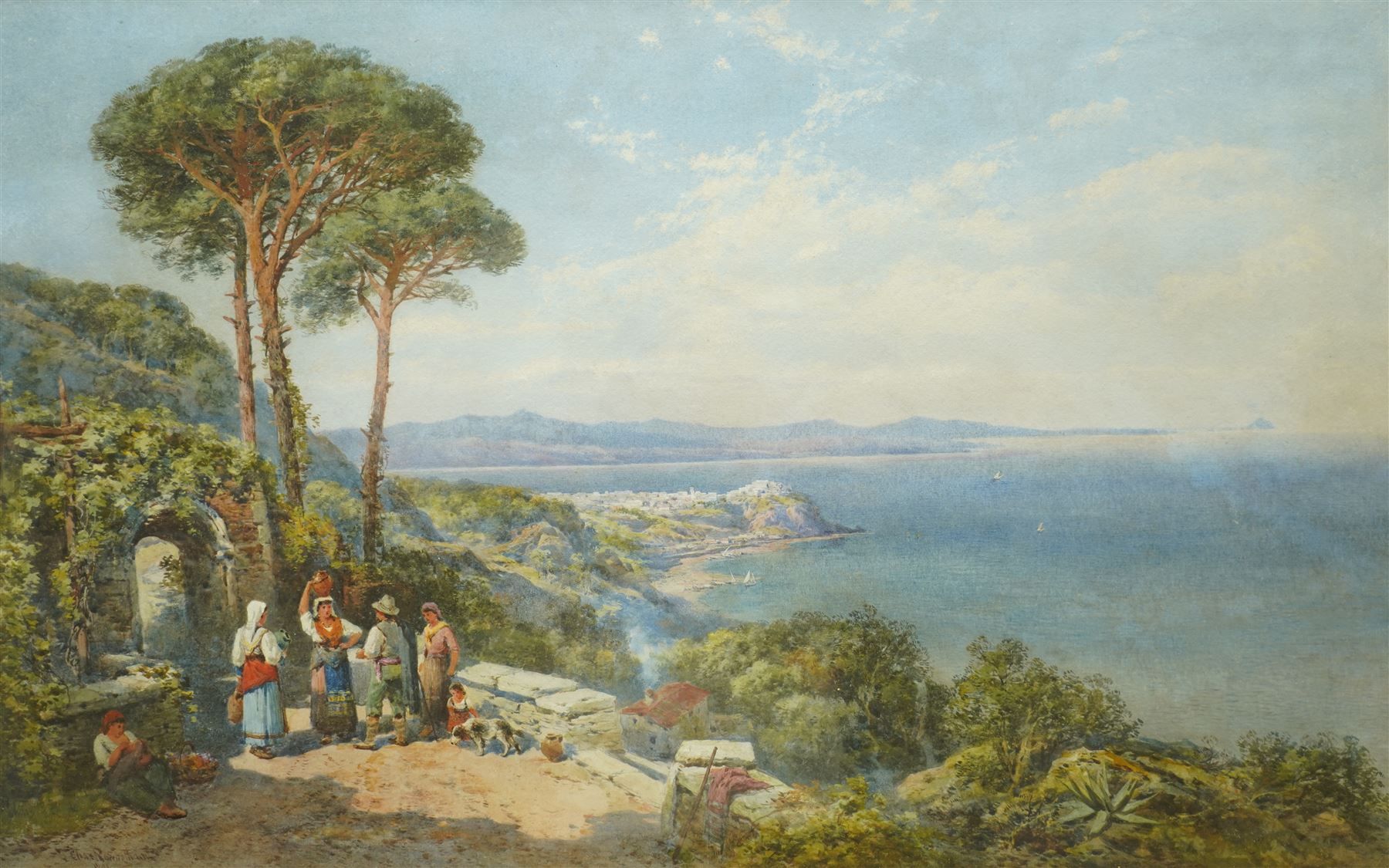 Charles Edmund Rowbotham (British 1856-1921): Ladies Carrying Amphorae on the Amalfi Coast, watercolour signed and dated 1891, 40cm x 65cm