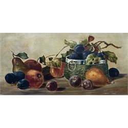 English School (early 20th century): Still Life of Fruit, oil on canvas indistinctly signed and dated 1922, 30cm x 60cm
