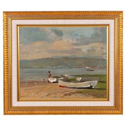 Walter Gilbert Wiles (South African 1875-1966): Seascape at the Strand - Cape Town, oil on board signed 32cm x 29cm