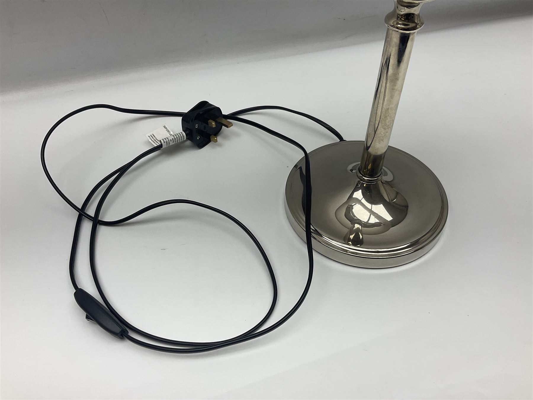 Chrome candelabra style table lamp with shade, H76cm