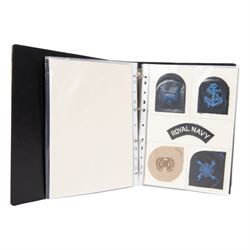 Collection of Royal Navy trade badges, including gold bullion thread examples, over one hundred items, in a binder file
