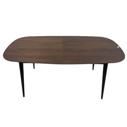 Bentley Designs - Premier collection 'Oslo' contemporary walnut extending dining table and six chairs upholstered in steel grey fabric. 