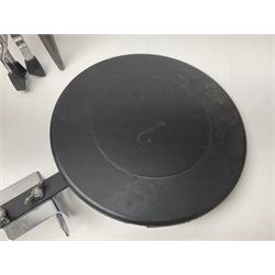 Spanish BM acoustic guitar with mahogany back and sides and spruce top L101cm; in cello carrying case; Roland foot pedal and two Yamaha foot pedals; tin D# organ pipe; folding music stand etc